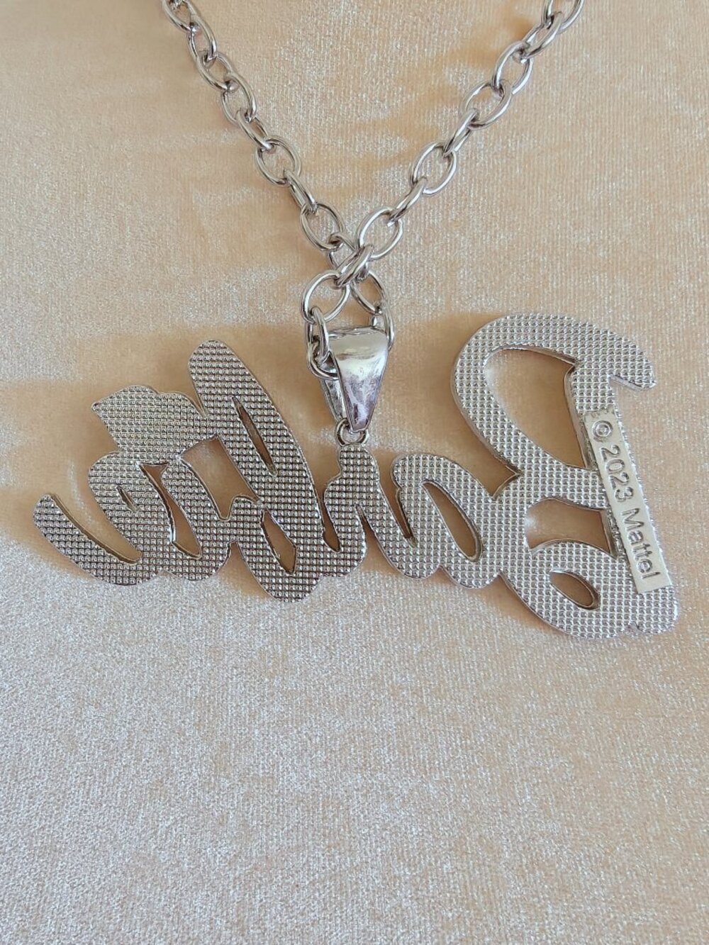 Barbie CZ Bling Statement Chain Nameplate with Lips Necklace Mattel 2023 - Picture 4 of 5